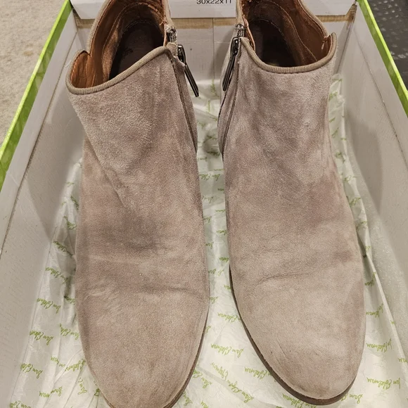 Sam Edelman Taupe Suede Block Heel Ankle Booties, Sz 7 - Picture 7 of 8